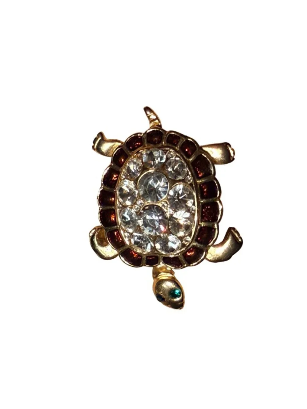 Vintage Turtle Brooch Gold Tone Sea Life Rhinestone Pin Coastal Jewelry Fashion